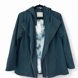 Soia & Kyo Blue Windbreaker Jacket Rain Parka Asymmetrical Zip, XL